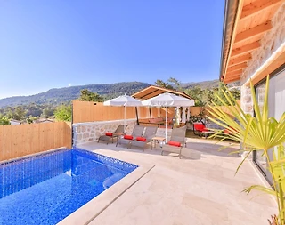 Kalkan İslamlar'da Doğa Manzaralı, Özel Havuzlu, Taş Mimarili Villa - 4