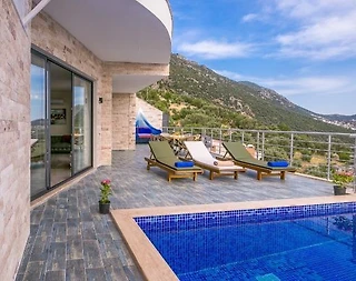 Kaş İslamlar'da Eşsiz Deniz Manzaralı, Özel Havuzlu, Jakuzili Villa - 5