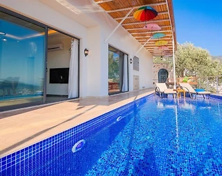 Kaş İslamlar'da Muhteşem Deniz Manzaralı, Özel Havuzlu, Romantik Villa - 5