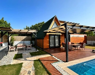 Fethiye Yeşilüzümlü'de Doğa Manzaralı, Özel Havuzlu, Şık Bungalov - 4