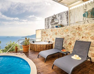 Kaş Kördere'de Enfes Deniz Manzaralı, Özel Havuzlu, 1+1 Villa - 1