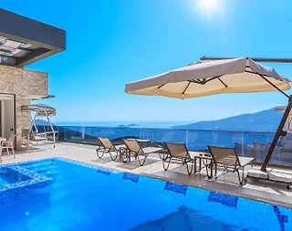 Kalkan Kördere'de Deniz Manzaralı, Açık ve Kapalı Havuzlu Modern Villa - 2