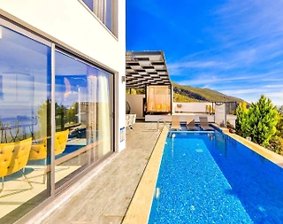 Kaş Bezirgan'da Deniz Manzaralı, Özel Havuzlu, Romantik Balayı Villası - 5