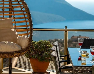 Kalkan'da Müthiş Deniz ve Şehir Manzaralı, Jakuzili, Kiralık Villa - 5