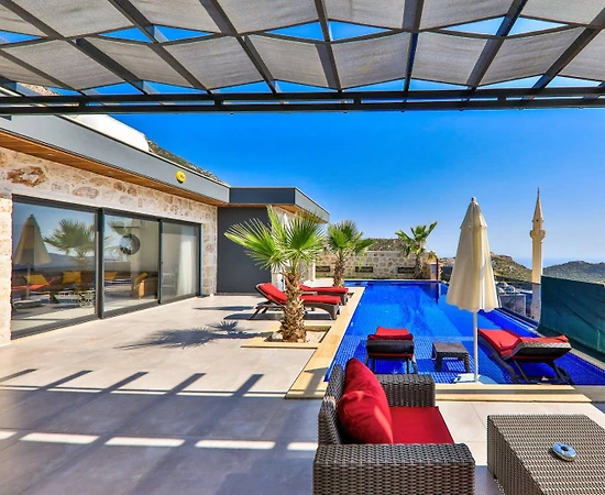 Kaş Bezirgan'da Büyüleyici Deniz Manzaralı, Özel Havuzlu, Kiralık Villa - 1