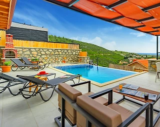 Kaş Bezirgan'da Enfes Deniz Manzaralı, Özel Havuzlu, Taş Villa - 5