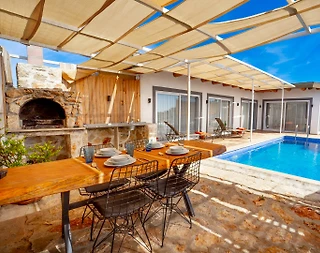 Kaş Gelemiş'te Deniz ve Doğa Manzaralı, Özel Havuzlu, Jakuzili Villa - 3
