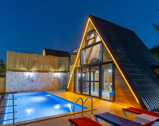 Kaş Sarıbelen'de Doğa Manzaralı, Özel Havuzlu, Huzurlu Bungalov - 5