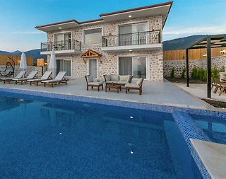 Kaş Üzümlü'de Muhteşem Doğa Manzaralı, Özel Havuzlu, Taş Villa - 4
